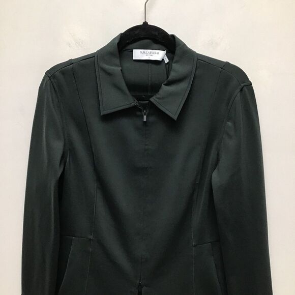 M. M. Lafleur Womens Solid Army Green Zip Up with Pockets Collared Jacket L - Picture 2 of 10